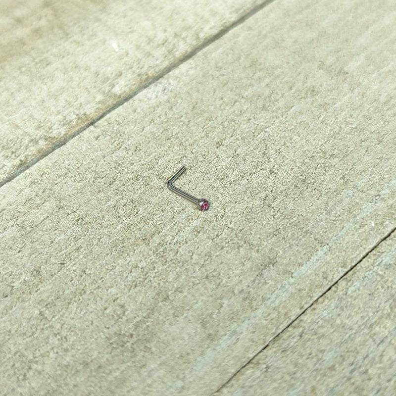 20G Stainless Steel Pink Gem Micro Nose Ring L-Shaped
