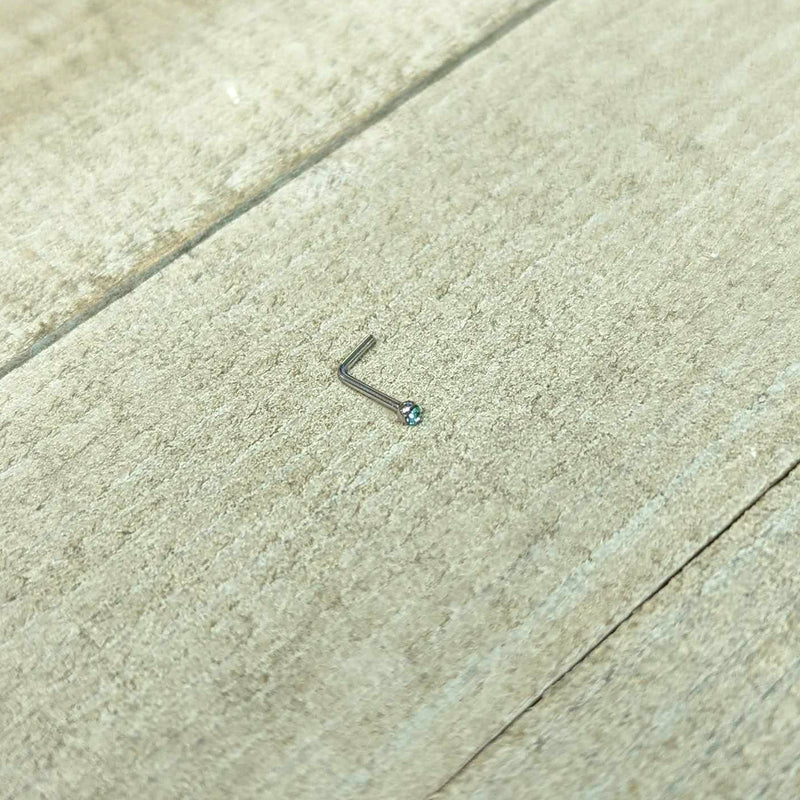20G Stainless Steel Light Blue Gem Micro Nose Ring L-Shaped