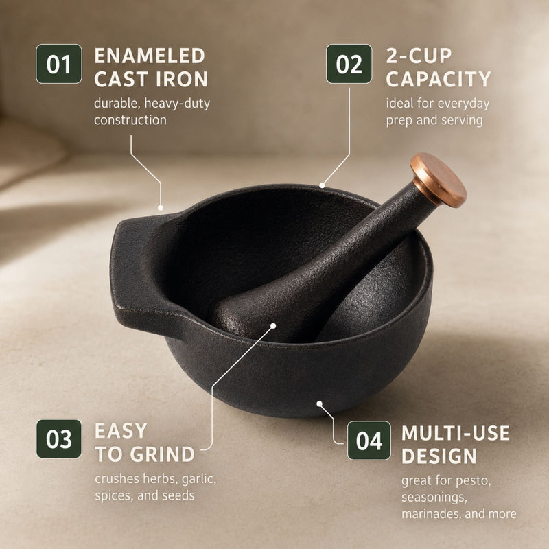 Enameled Cast Iron Mortar & Pestle Set, 2-Cup