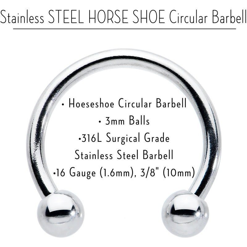 16G STEEL HORSE SHOE Circular Barbell 3/8 3mm