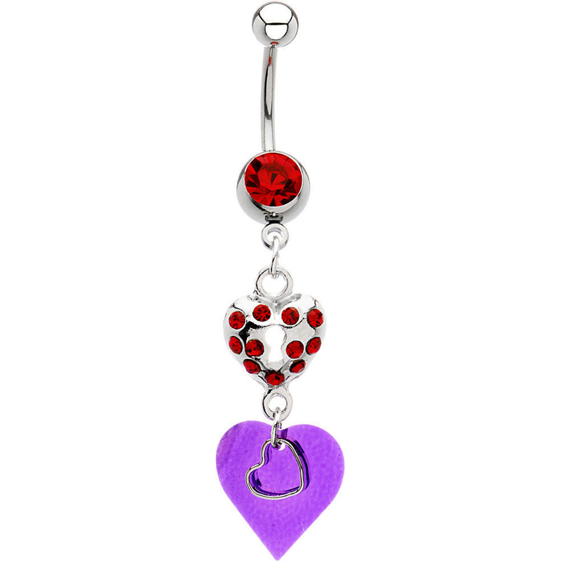 Light Siam Cubic Zirconia Heart Collage Belly Ring