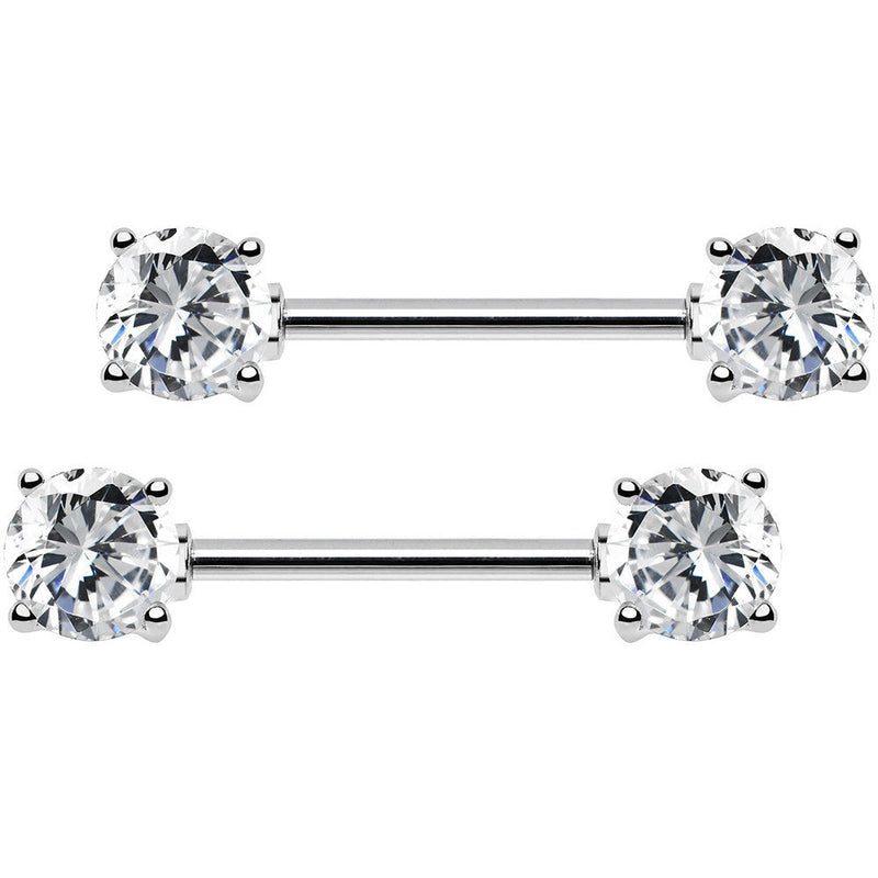 14G 9/16 Clear CZ Gem Barbell Nipple Ring Set