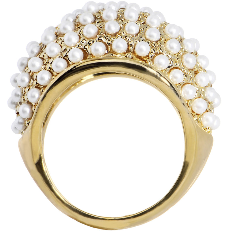 Size 7.5 -Goldtone Faux Pearl Princess Ring