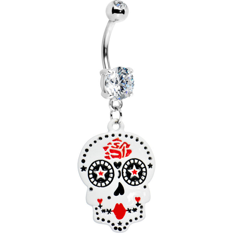 Rose Flower Petals Sugar Skull Belly Ring