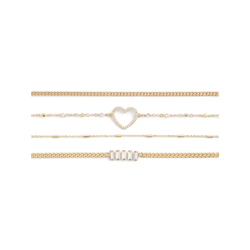 Madden NYC Women's Fashion Gold Tone Pavé Heart Mixed Bracelet Set, 4-Piece