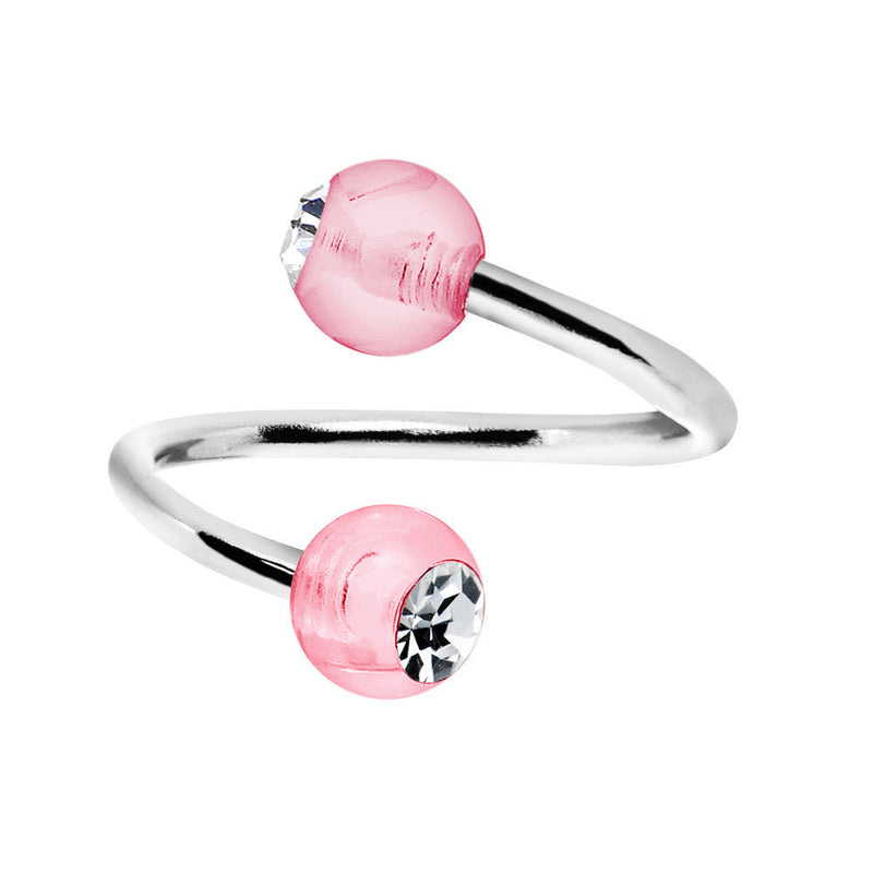 16G Pink Acrylic Clear Gem Spiral Twister