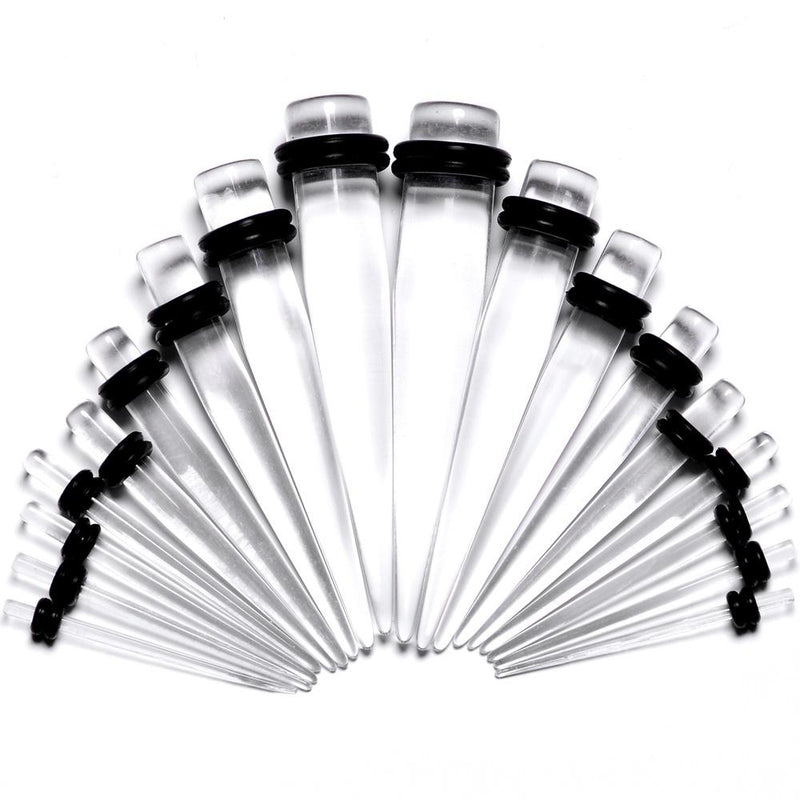 14G to 00G 18 Piece Set Ear Stretching Kit in Clear Acrylic