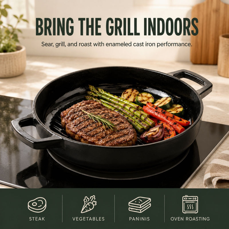 Enameled Cast Iron Grill Pan, 11"