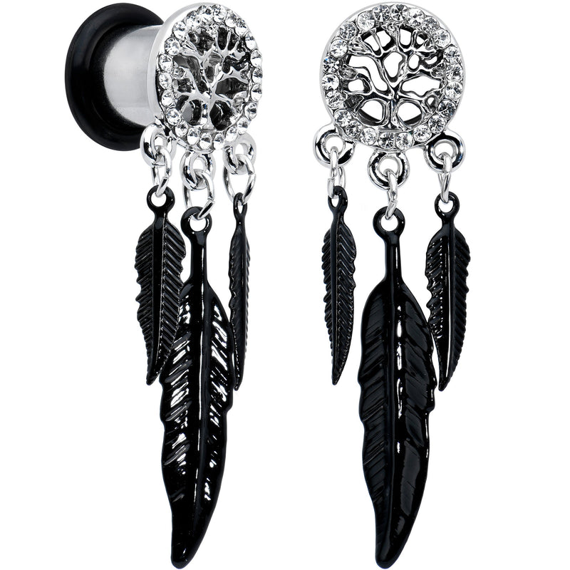 0G Clear Gem Steel Single Flare Tree of Life Dangle Plug Set