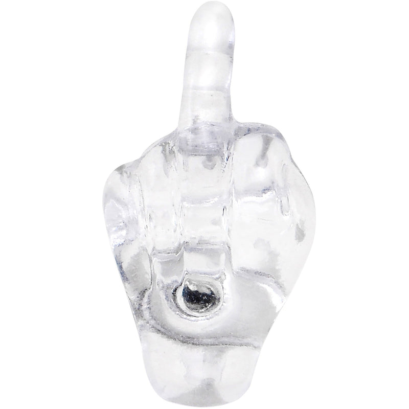 14G 5/8 Clear Acrylic Flip the Middle Finger Barbell Tongue Ring
