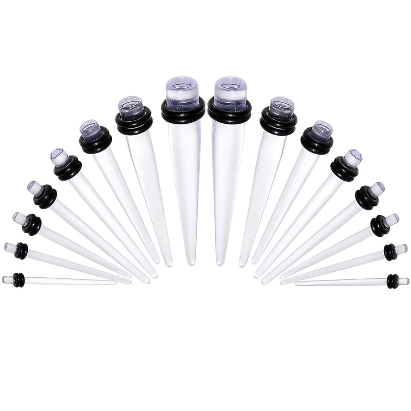 Clear Acrylic Taper Plug Kit - 32 Piece 14 to 00G Ear Stretchers