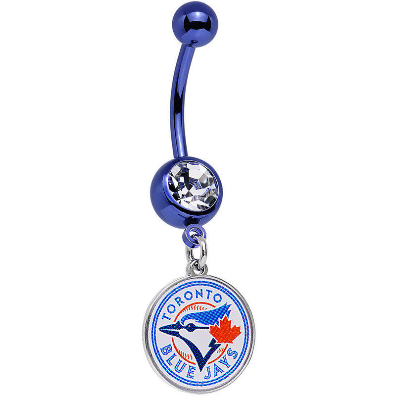 Licensed MLB Clear Gem Blue Anodized Toronto Blue Jays Belly Ring