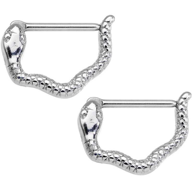 14G 9/16 Stainless Steel Slithering Snake Nipple Clicker Set