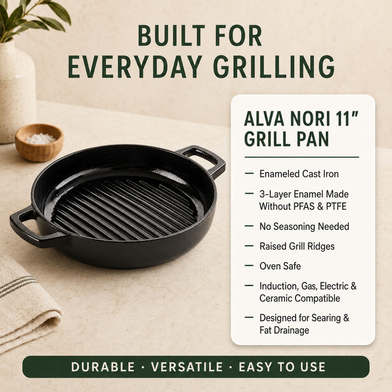 Enameled Cast Iron Grill Pan, 11"