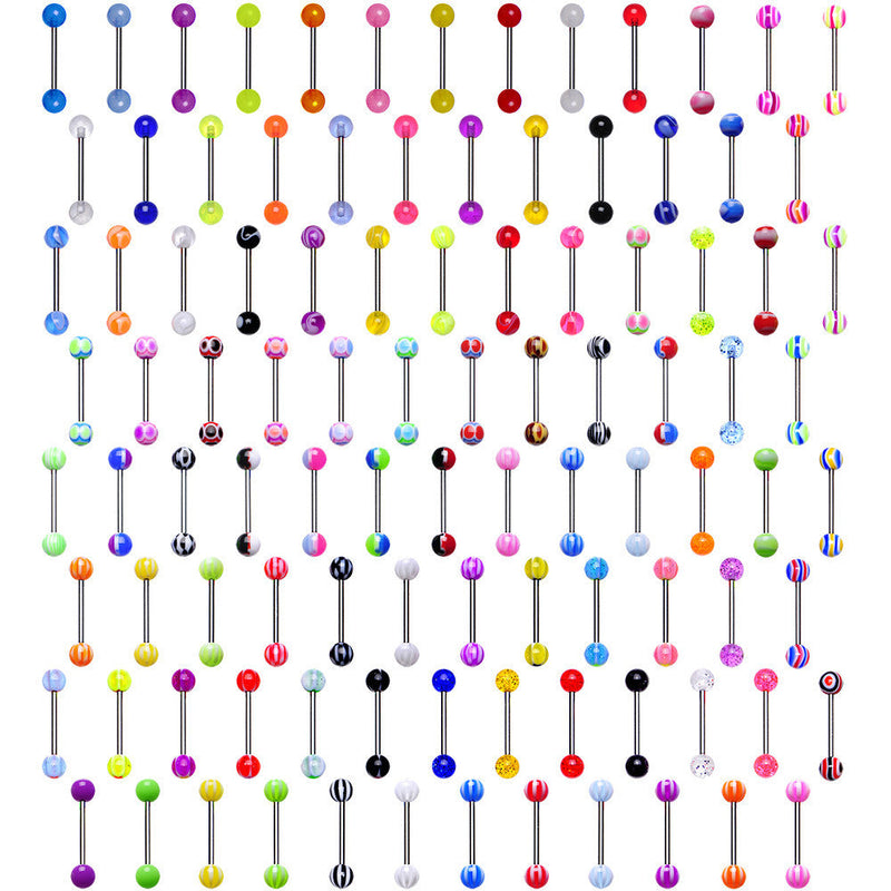 UV Acrylic Ball Steel Barbell Tongue Ring Set of 100
