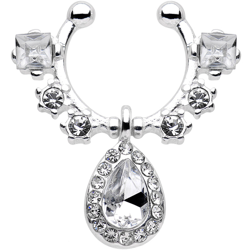 Clear Gem Silhouette Dangle Clip On Septum