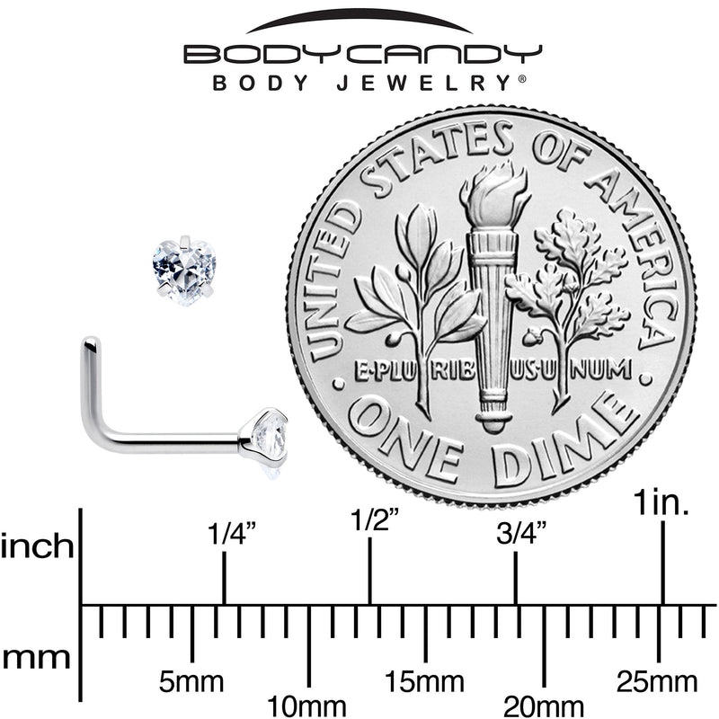 18G 1/4 Clear Heart 3mm CZ Gem Steel L-Shape Nose Ring