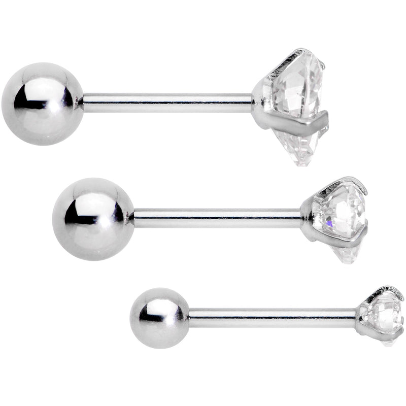 16G 5/16 Clear Gem Heart Trio Tragus Cartilage Earring Set of 3