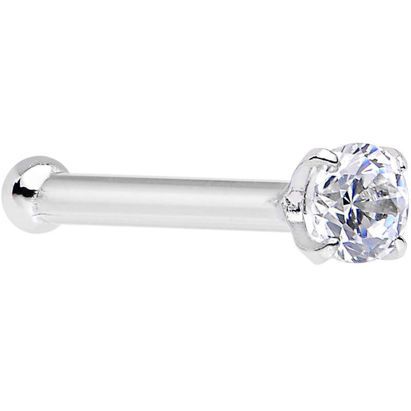 20G Solid 14K White Gold 2mm Cubic Zirconia Nose Stud Ring