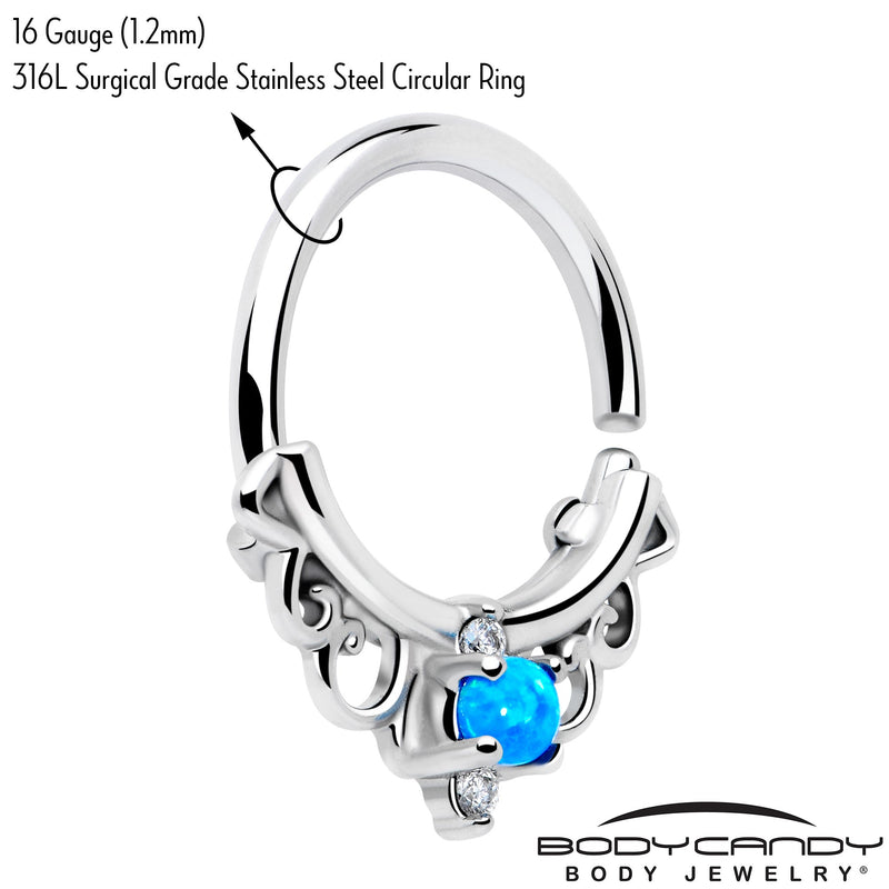 16G 3/8 Blue Synthetic Opal Filigree Seamless Circular Ring
