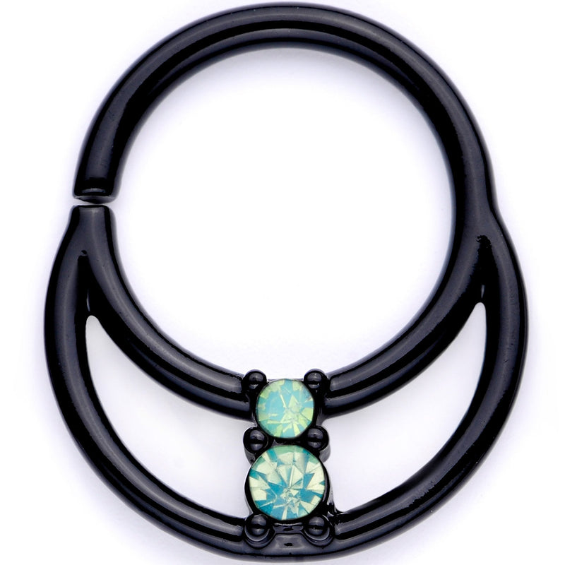 16G 3/8 Teal Faux Opal Black Anodized Horseshoe Closure Ring Set