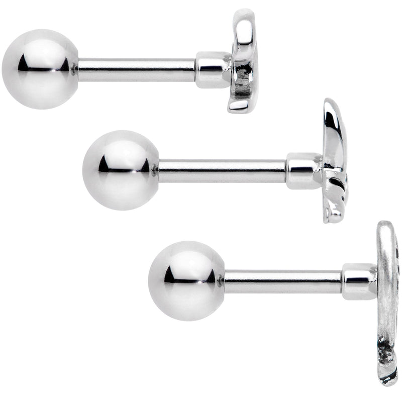 16G 1/4 Ocean Starfish Life Cartilage Tragus Earring Set of 3