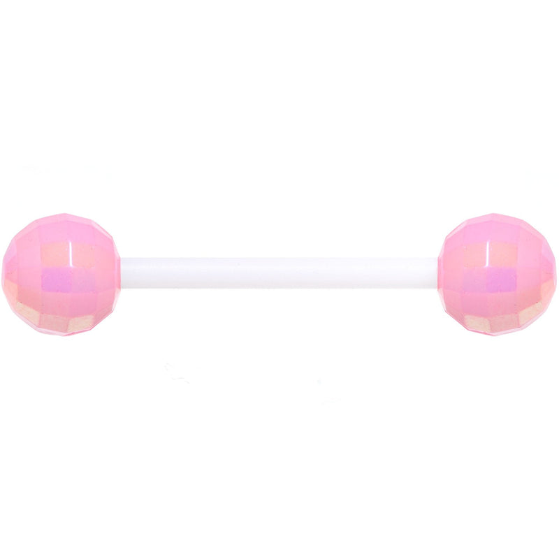 Flexible Acrylic Iridescent Pink Disco Ball Barbell Tongue Ring
