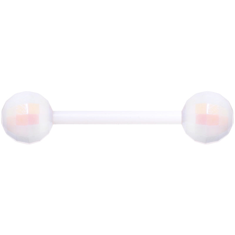 Flexible Acrylic Iridescent White Disco Ball Barbell Tongue Ring