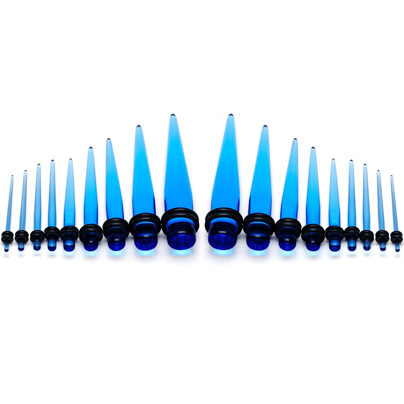 14 to 00G Light Blue Acrylic Straight Taper 18 Piece Stretching Kit