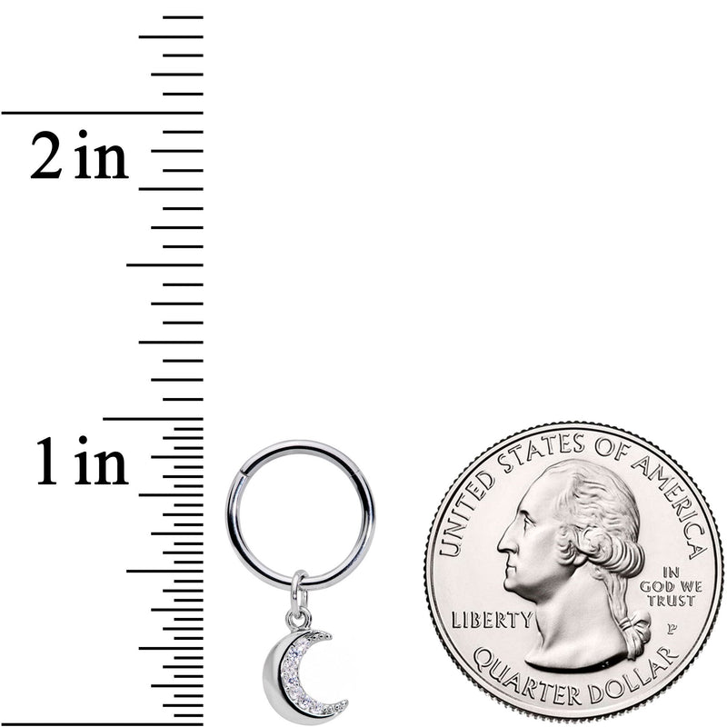 16G 3/8 Clear CZ Gem Crescent Moon Dangle Hinged Segment Ring