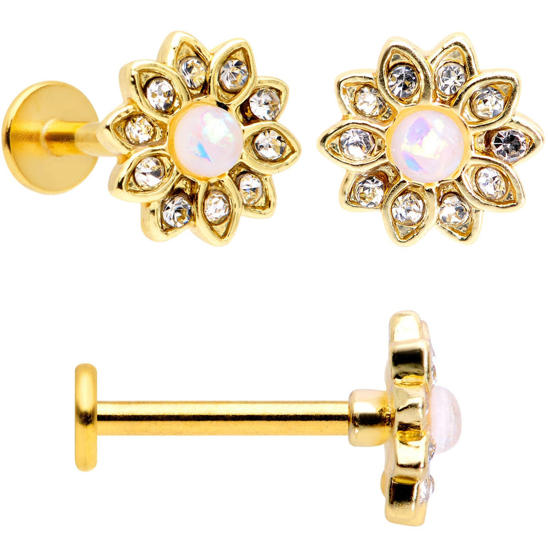 16G 5/16 White Faux Opal Gold Tone Flower Labret Curation Set of 3