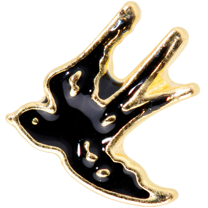 16G 1/4 Gold Tone Swallow Tattoo Black Bird Cartilage Tragus