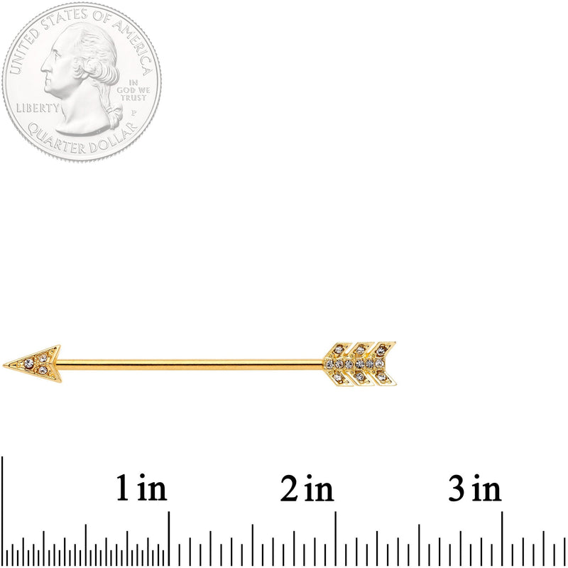 14G Clear Gem Gold Tone Flying Arrow Industrial Barbell 38mm