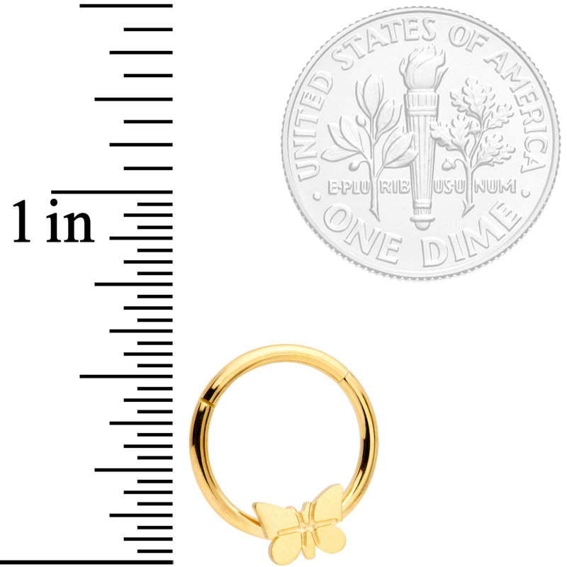 16G 3/8 Gold Tone Spring Butterfly Hinged Segment Ring