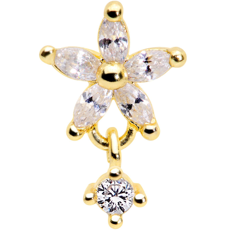 16G 5/16 Clear CZ Gem Gold Tone Flower Dangle Cartilage Tragus