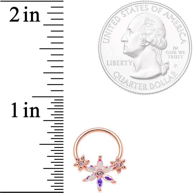 16G 3/8" Aurora CZ Gem Rose Gold Tone Flower BCR Captive Ring