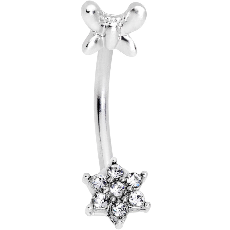16G 3/8 Clear Gem Spring Fun Flower Curved Eyebrow Ring