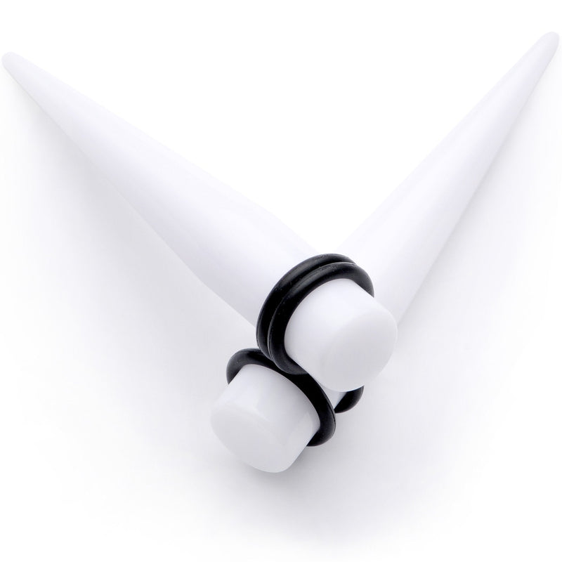 White Acrylic Straight Taper Set Available in Sizes  14G to 00G