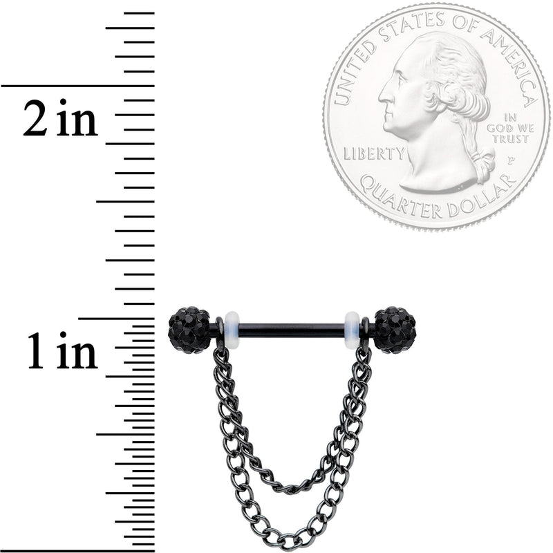 14G Black Gem End Black Chain Dangle Nipple Ring Set