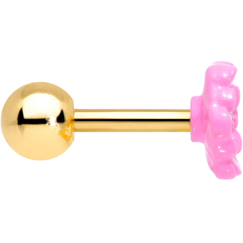 16G 1/4 Clear Gem Gold Tone Pink Flower Tragus Cartilage Earring