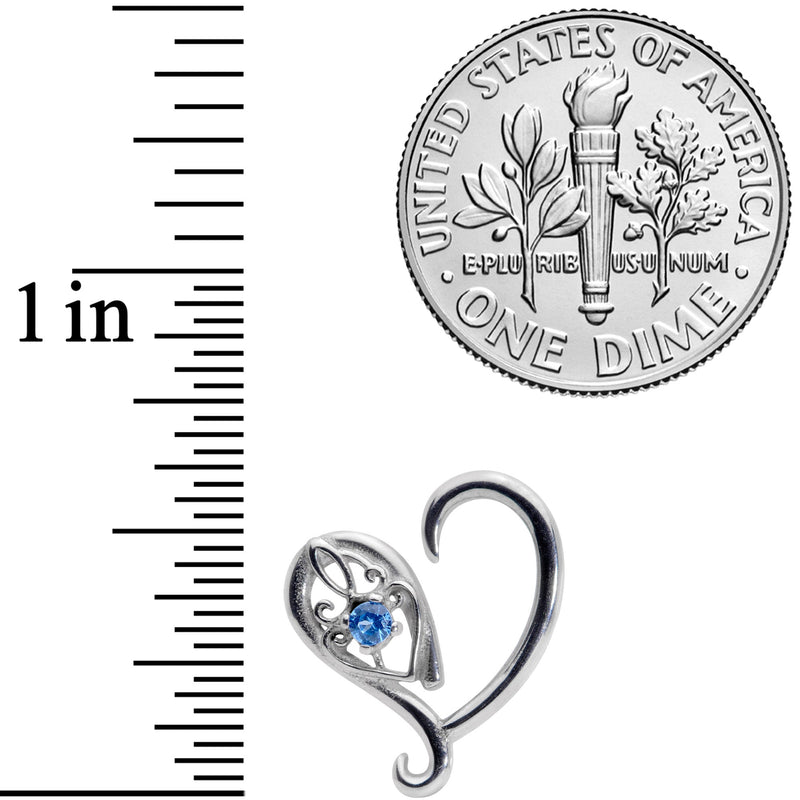 16G 3/8 Blue Gem Valentines Day Heart Right Ear Cartilage Earring