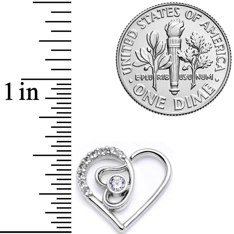 16G 1/4 Clear CZ Gem Double Heart Right Ear Closure Ring