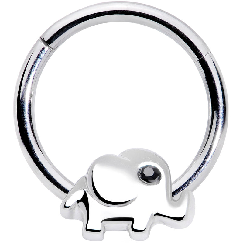 16G 3/8 Black Gem Baby Elephant Hinged Segment Ring