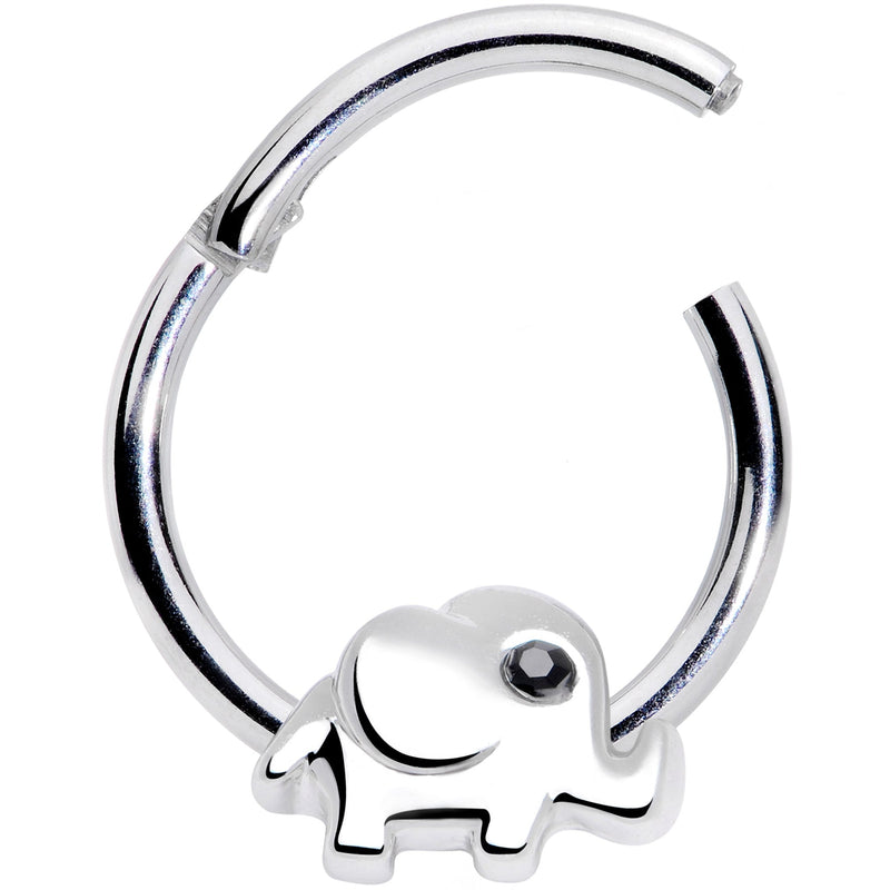 16G 3/8 Black Gem Baby Elephant Hinged Segment Ring
