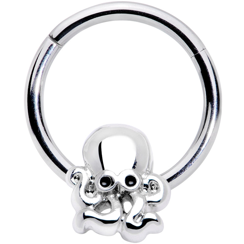 16G 3/8 Black Gem Nautical Octopus Hinged Segment Ring