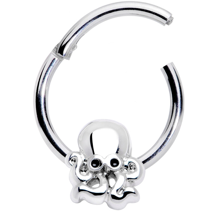 16G 3/8 Black Gem Nautical Octopus Hinged Segment Ring