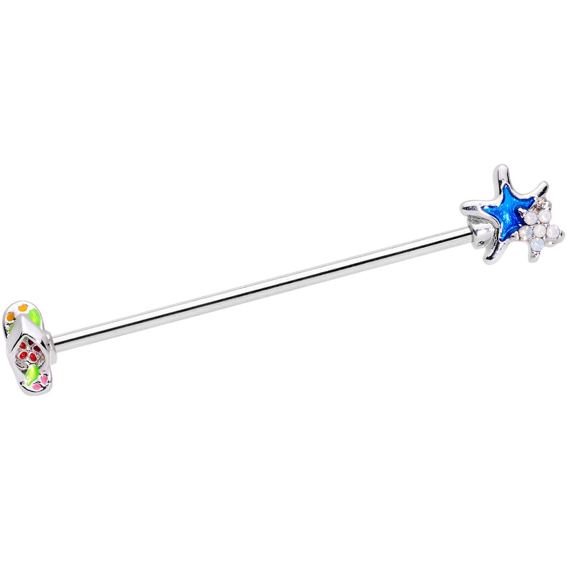 14G White Faux Opal Beach Sandal Starfish Industrial Barbell 38mm