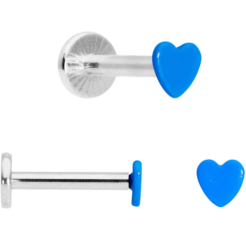 16G 5/16 Blue Pink Yellow Glow Heart Labret Set of 3