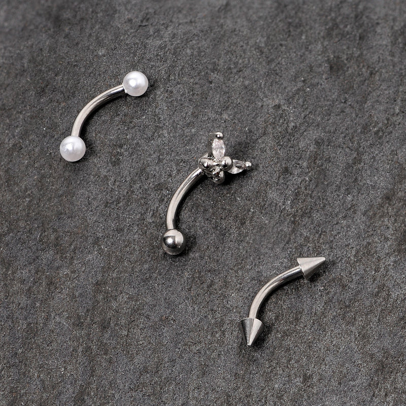 16G 5/16 Clear Gem Butterfly Curved Eyebrow Ring Set of 3