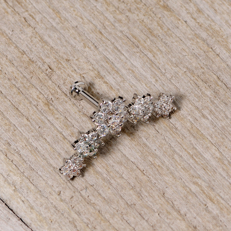 16G 5/16 Clear CZ Gem Floral Internal Thread Labret